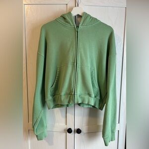 Aritzia TNA Cozy Fleece Boyfriend Boxy Zip Hoodie Green
